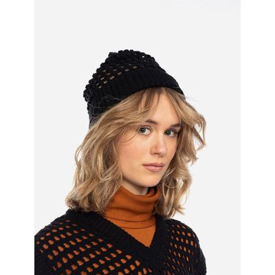 Foto van ATO Berlin | Gebreide biokatoen net patroon muts Maxim met omslag, zwart