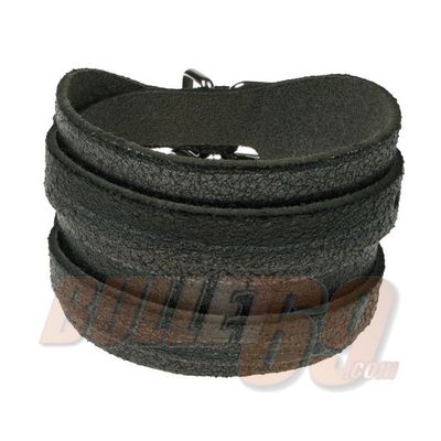 Foto van Bullet69 | Leren armband, 60mm - zwart zilver doorwoven met 2 bandjes