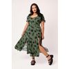 Afbeelding van Hell Bunny | Lange groene jurk Georgia met korte mouwtjes, bladpatroon en zwarte rozen