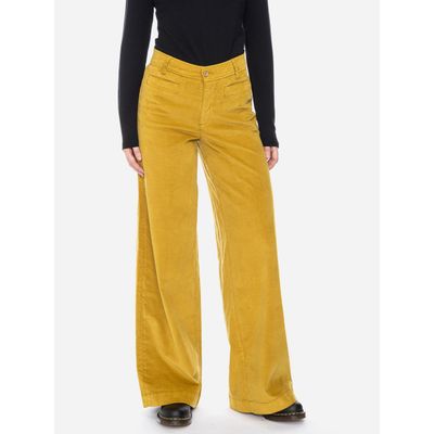Foto van ATO Berlin | Hoge taille broek Lacy, warm geel fluweel met wijde pijpen