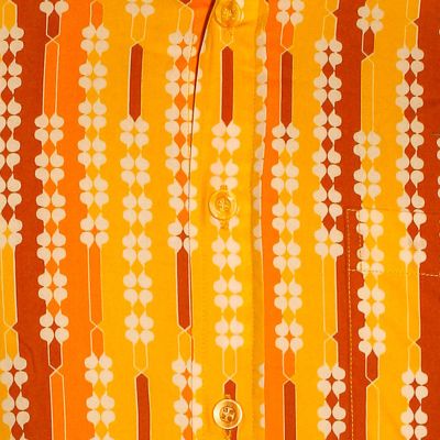 Foto van Chenaski | overhemd Seventies Shamrock lichtbruin, oranje en geel met klaverblaadjes