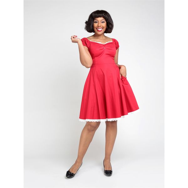 Collectif | Dolores Sweetheart Mini Doll jurk, rood met wit kant