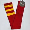 Afbeelding van Flirt | Rode overknee sokken met 3 gele strepen, extra lang