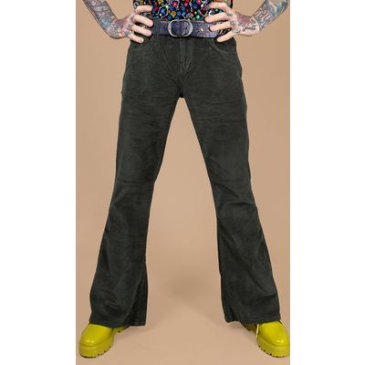Foto van Run & Fly | Jaren 70 stretch ribcord broek Forest groen, met wijde pijpen