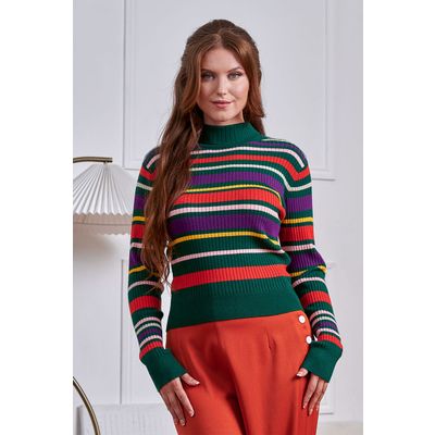 Foto van Banned | Jaren 80 jumper met lange mouwen en strepen in herfstkleuren