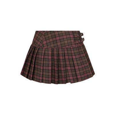 Foto van Banned | Roze bruin geruit tartan mini rok, Darkdoll