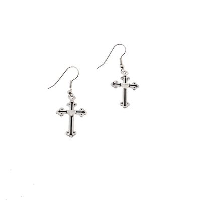 Foto van Zacharia | Zilverkleurige oorbellen met goth kruis en hart