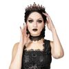 Afbeelding van Sinister | Gothic choker Ravenna, breed zwart kant met fluweel en roosjes