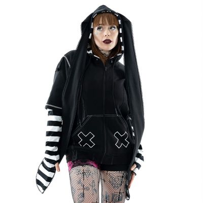 Foto van Cupcake Cult | Zipper Hoody Hypno met zwart-wit gestreepte mouwen en lange oren