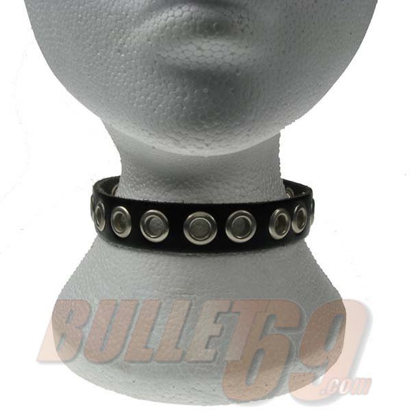 Bullet69 | Choker zwart leer met metalen eyelets