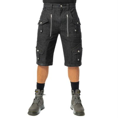 Foto van Poizen Industries | Punk korte broek Whistler washed-zwart met ritsen en zakken