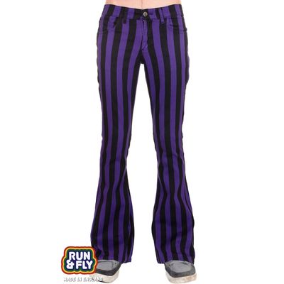 Foto van Run & Fly | Zwart paars gestreepte 70's broek met wijde pijpen