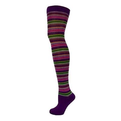Foto van Macahel | Overknee sokken met smalle groen roze multi-strepen