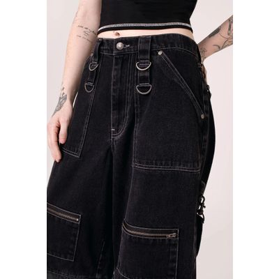 Foto van Hell Bunny | Zwarte washed skater jeans Sid X, met D-ringen en ruime zakken