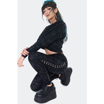 Foto van Jawbreaker | Punk legging, Magic garden cat met metalen haakjes langs de zijnaden