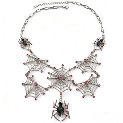 Foto van Zacharia | Halsketting Gun Metal zwarte Jewel spinnen met rode ruby poten en webben