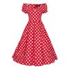 Afbeelding van Dolly and Dotty | Jurk Lily off shoulder vintage swing jurk, rood met witte strippen 