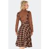 Afbeelding van Voodoo Vixen | Bruin geruite jaren '70 Western rok met rozenborduursel hoge taille en schouderbanden