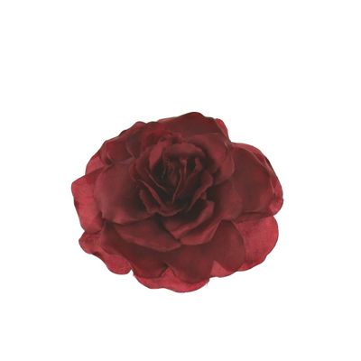 Foto van Zacharia | Grote Bordeaux rode roos aan elastiek en broche speld 