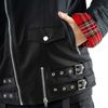 Afbeelding van Vixxsin | Zwarte punk jas Carlyle met tartan voering, studs gespen en ritsen