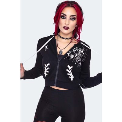 Foto van Jawbreaker | Hoody zwart met witte veterdetails en goth web prints