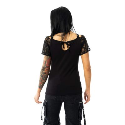 Foto van Poizen Industries | Gothic top Blossom met korset hals detail en korte kanten mouwtjes