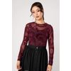 Afbeelding van Hell Bunny | Gothic top Cobra Charmer van burgundy mesh met slangen flockprint
