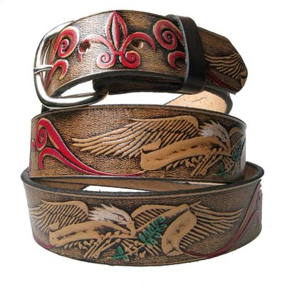 Bullet69 | Leren riem, 38mm met American Flying eagle red flower