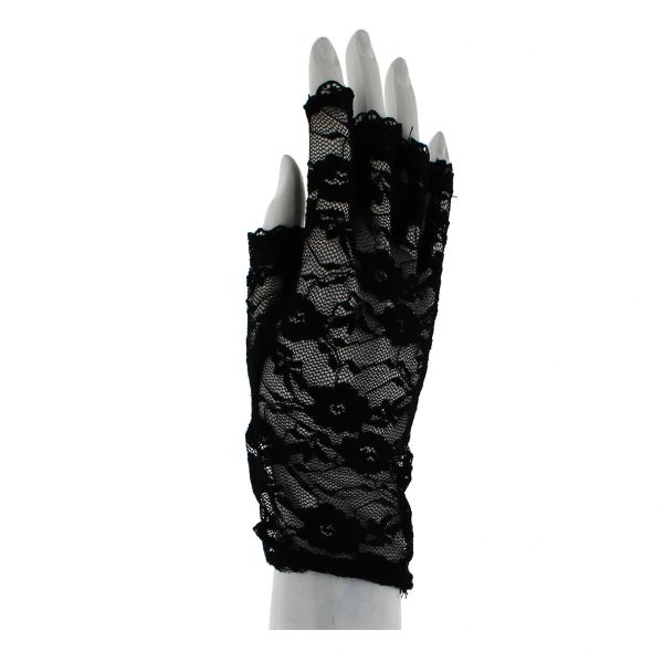 Zacharia | Korte vingerloze zwarte kanten handschoenen