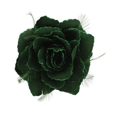 Foto van Zacharia | Groene roos met glitter en veertjes op haarclip broche en elastiek
