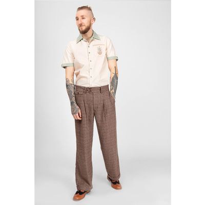 Collectif | Pantalon Edison bruin, 40 ties stijl met brede tailleband