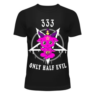 Cupcake Cult | T-shirt Half Evil zwart met roze duiveltje
