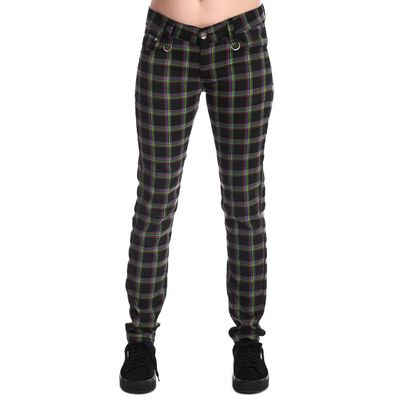 Foto van Banned | Skinny Tartan broek Forever Yours met groen en paars