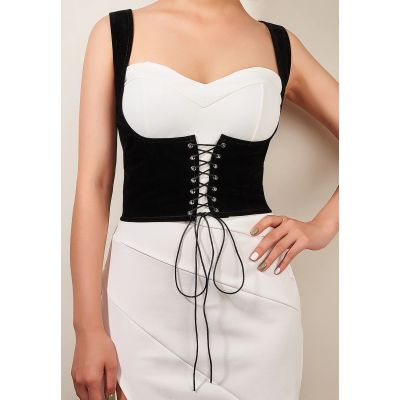 Zacharia | Fluweel underbust corset met vetersluiting
