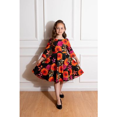 Foto van Hearts and Roses | Kinderjurk Madison, grote oranje bloemen