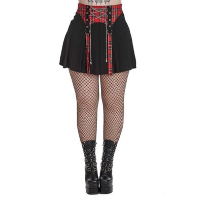 Foto van Banned | Zwarte rok met rode schotse tartan en punky korset ketting