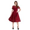 Afbeelding van Dolly and Dotty | Swingjurk Tess, burgundy met kanten halslijn, korte mouwen en zoom-detail