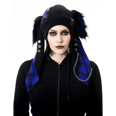 Cup Cake Cult | Punk muts Bonnie met paarse tartan konijnen oren en ketting
