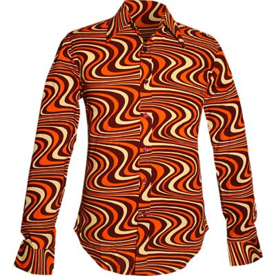 Foto van Chenaski | overhemd Seventies Wavyline, chocolat, orange creme