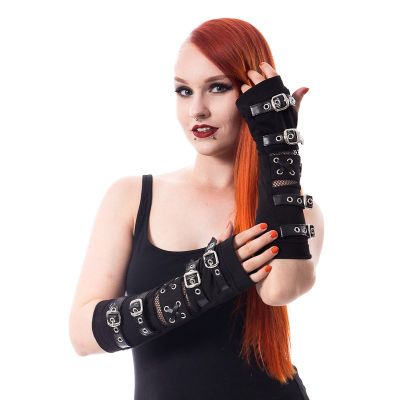Foto van Poizen Industries | Armwarmers Riot, zwart visnet zilveren gespen