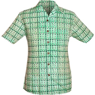 Chenaski | Overhemd korte mouw, Shinori mountains, creme mint groen