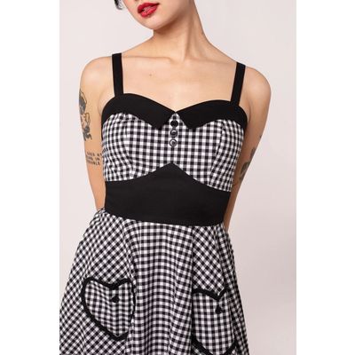 Foto van Hell Bunny | Jaren 50 jurk Mel sweetheart halslijn, van een zwart wit gingham ruitje
