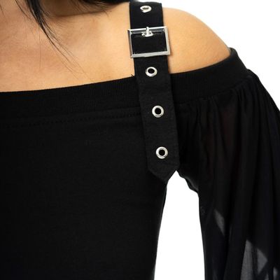 Foto van Poizen Industries | Gothic top Addylin met korsetdetail en sierlijke mesh puntmouwen