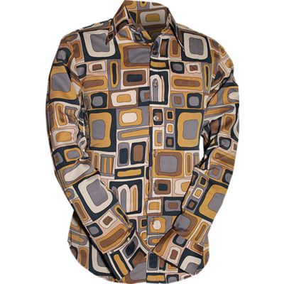 Chenaski | Retro 70's overhemd, squares, grijs en donkerblauw