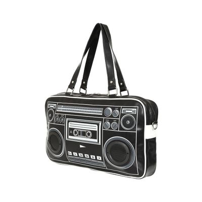 Foto van Banned | Schoudertas BoomBox zwart met tape-recorder en speakers
