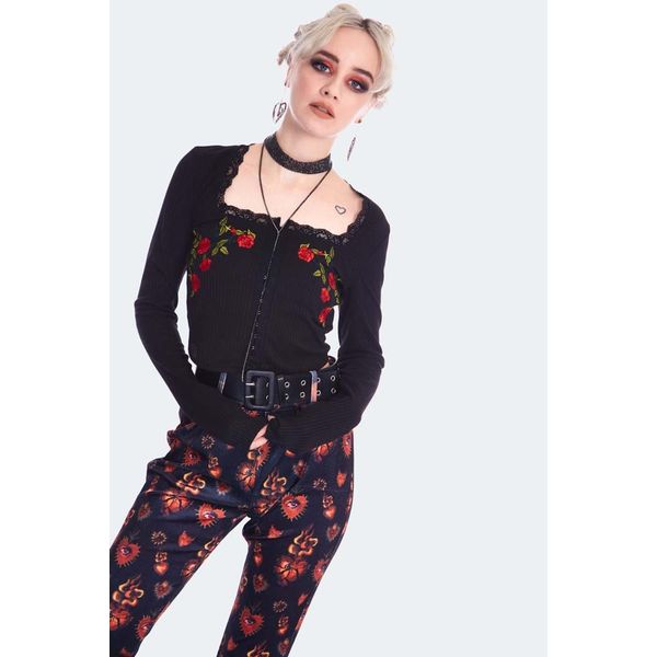 Jaw breaker | Corset-top Night rose met geborduurde rozen