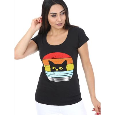 S-Ponder | Dames T-shirt Rainbow Cat, zwart