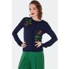 Afbeelding van Voodoo Vixen | Blauwe Vintage cardigan met Venus Flytrap borduursels
