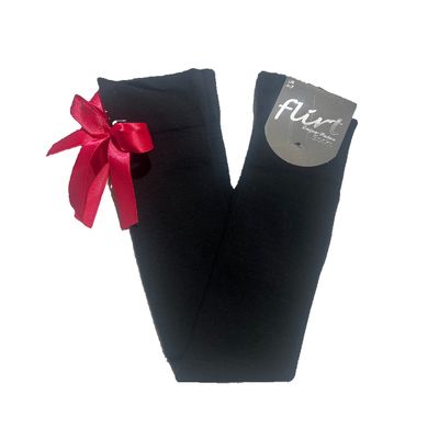 Foto van Flirt | Overknee sokken zwart met roze strik, lolita-stijl