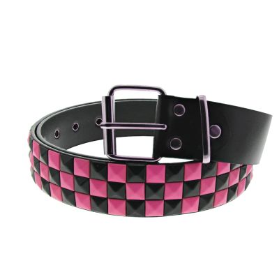 Zacharia | Riem van PU met 3 rijen zwart roze piramides studs